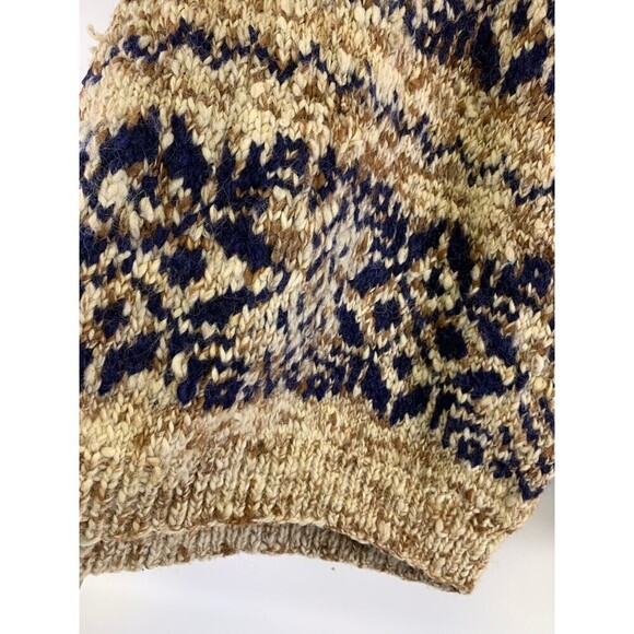Indian Weavings Wool Sweater Brown Navy Chunky Knit Pullover Ecuador Oversized - Picture 5 of 13